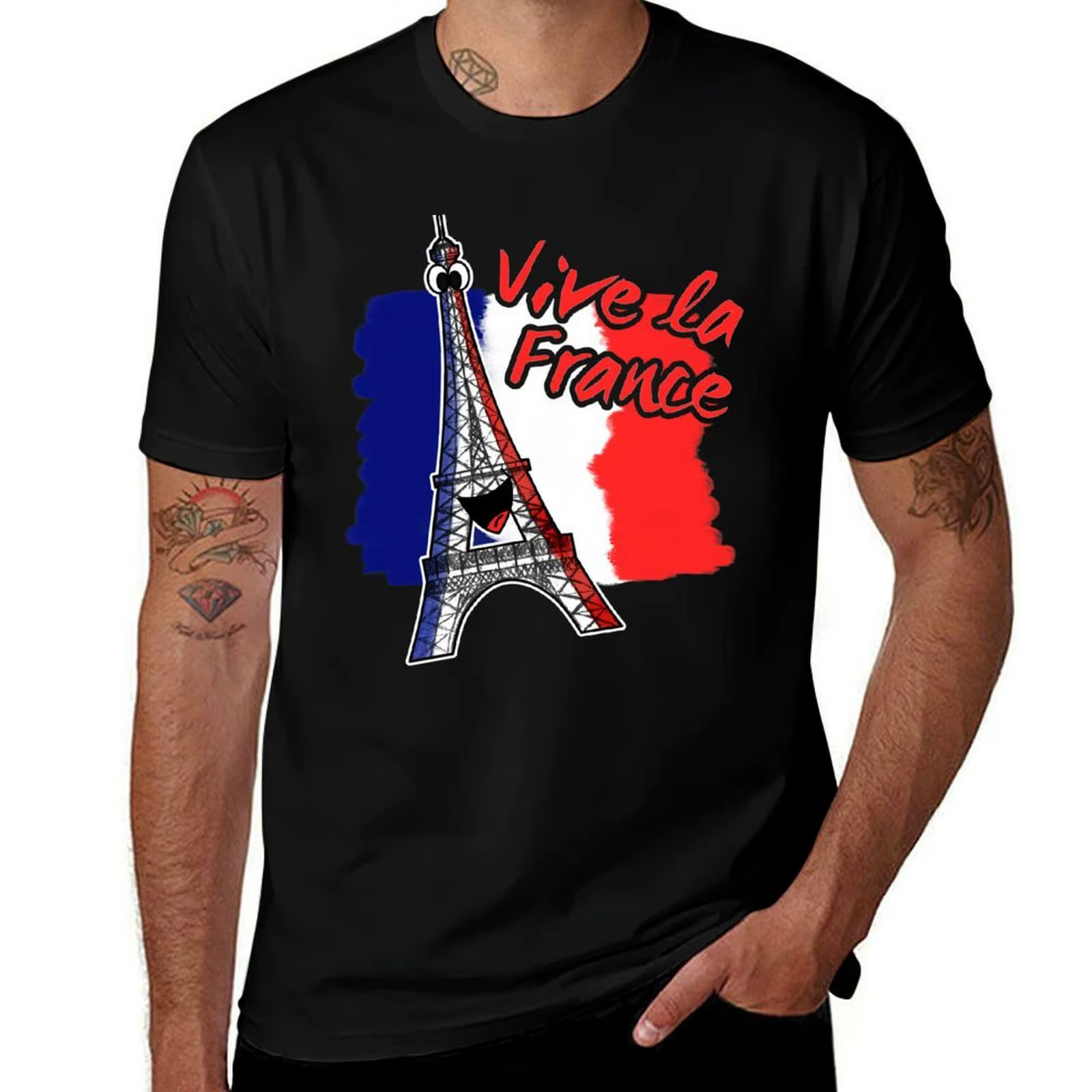 T-shirt drôle de la Fête de la Bastille du 14 juillet, tricolore français, tour Eiffel, confortable,
