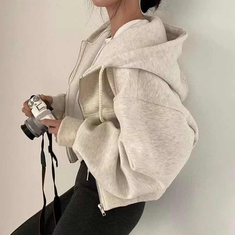 Sweat-shirt à capuche pour femmes, doublé polaire, polyvalent, court, Slim, lisse, Silhouette, ferme