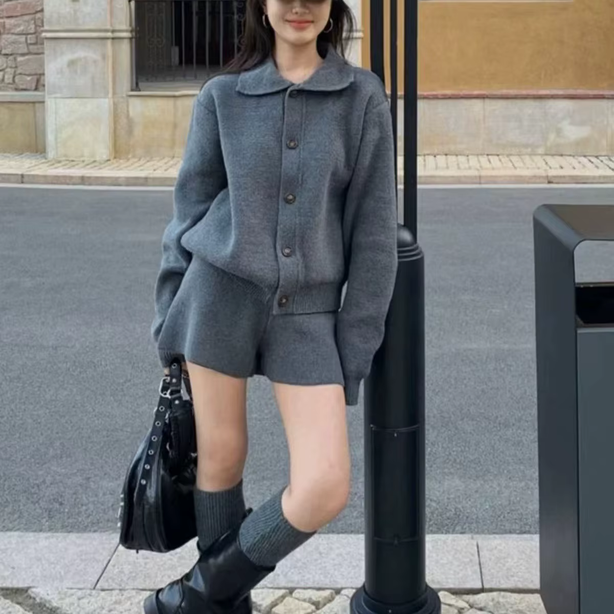 Polo UR-Ensemble deux pièces pour femme, pull court, veste décontractée, style coréen, printemps