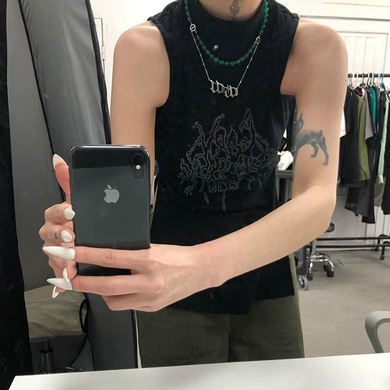 Karrcat Yamamoto Style débardeur noir Grunge gothique col roulé hauts Cyber Y2k Chic vêtements de cr