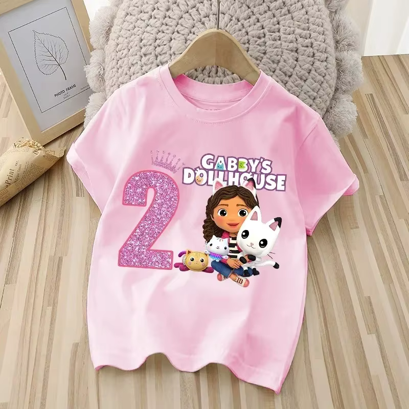 T-shirt Gabby Girl Cartoon Dollhouse 2025, T-shirt décontracté d'été pour enfants, Vêtements imprimé