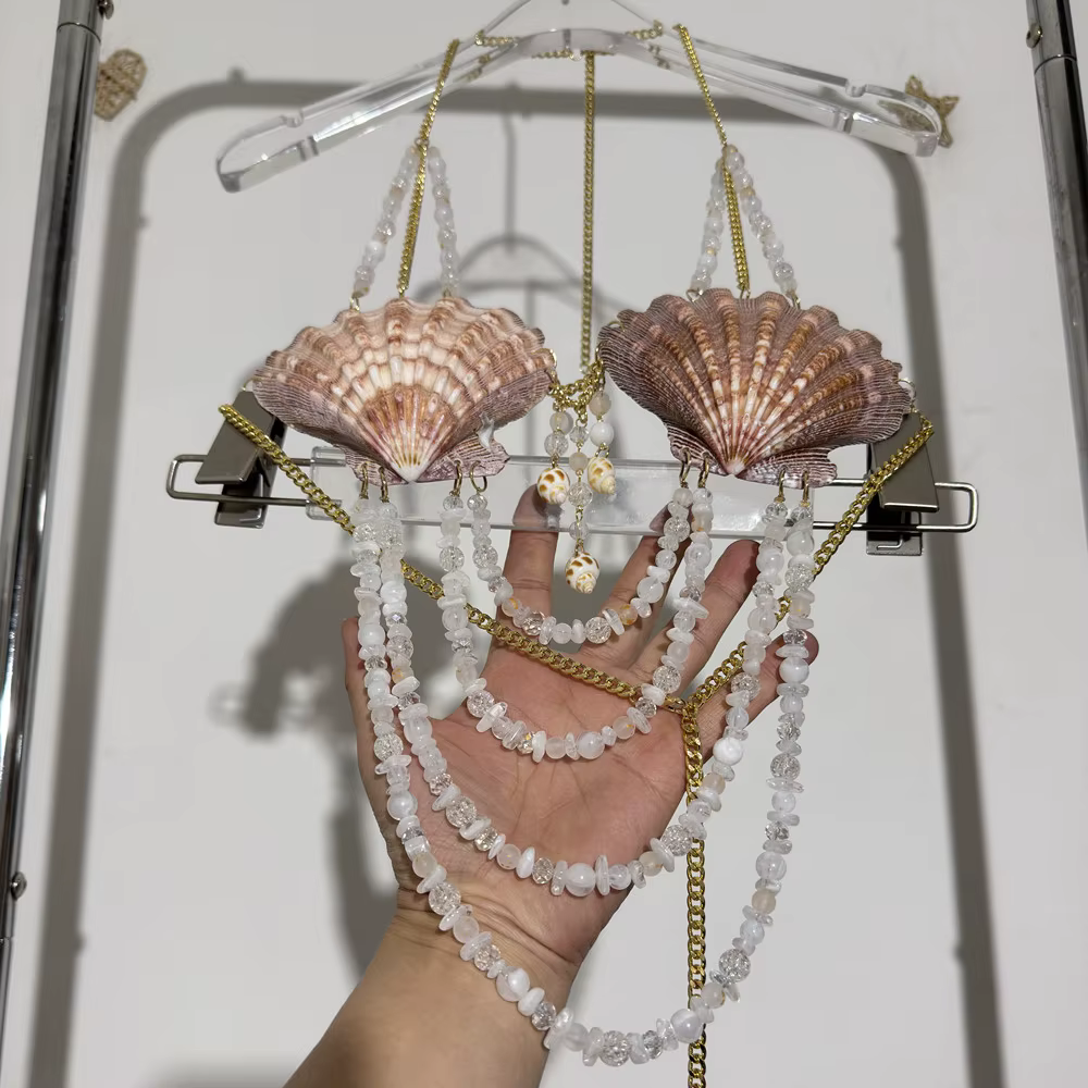 Haut de Bikini à col en coquillage pour femmes, débardeur péplum Sexy, Corset, chaîne de corps, haut