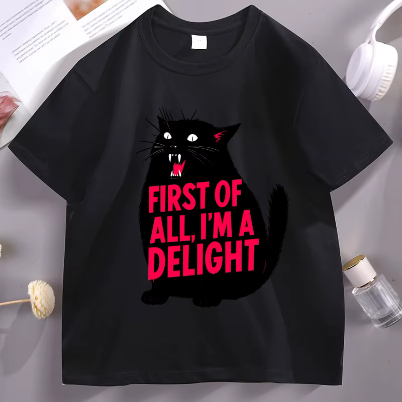 Premier d'All I'm A Delight T-Shirt chat drôle T-Shirt coton à manches courtes col rond T-Shirt Anim