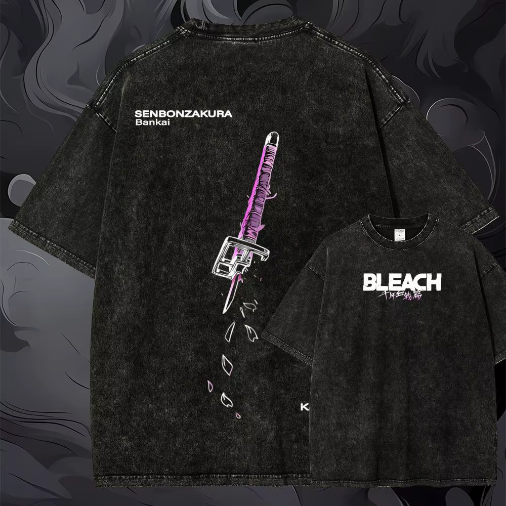 T-shirt à manches courtes BLEACH Senbonzakura Bankai, imprimé graphique vintage délavé, anime manga,