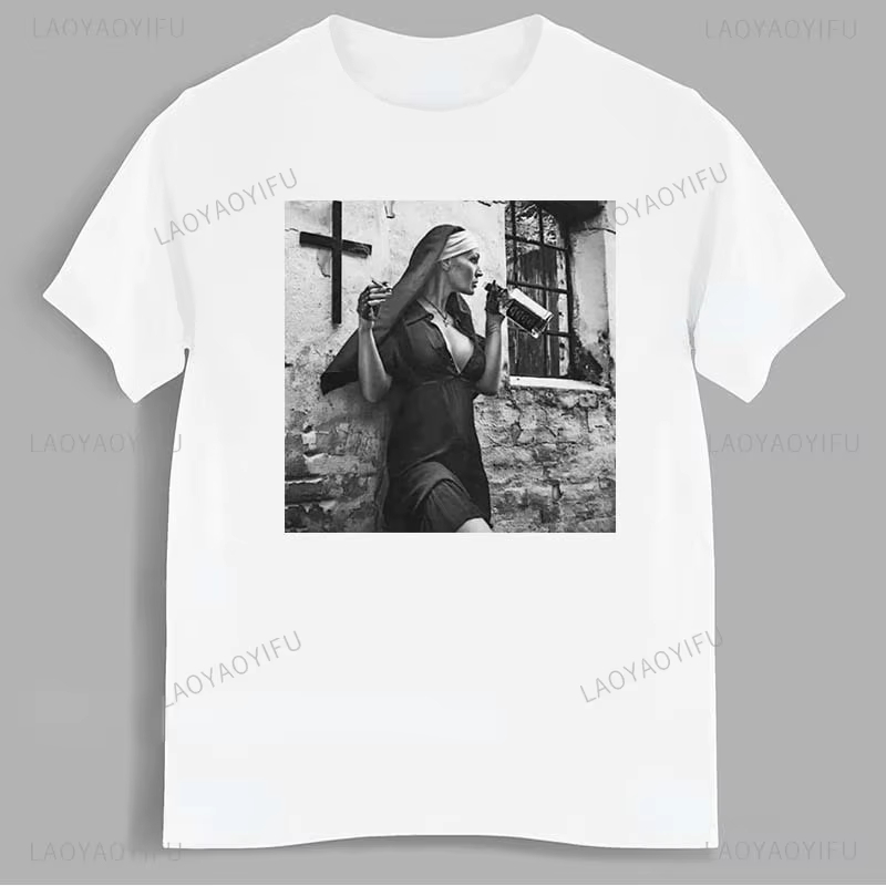 T-shirt en coton avec collier croisé pour hommes, chemise graphique sexy, mode de rue rétro, t-shirt