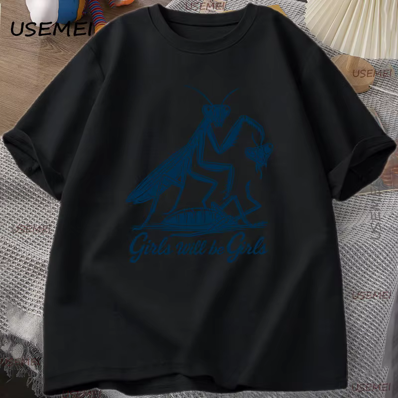Sweat-shirt graphique Girls Will Be Girls, t-shirt féministe drôle, chemise imprimée mante de prière
