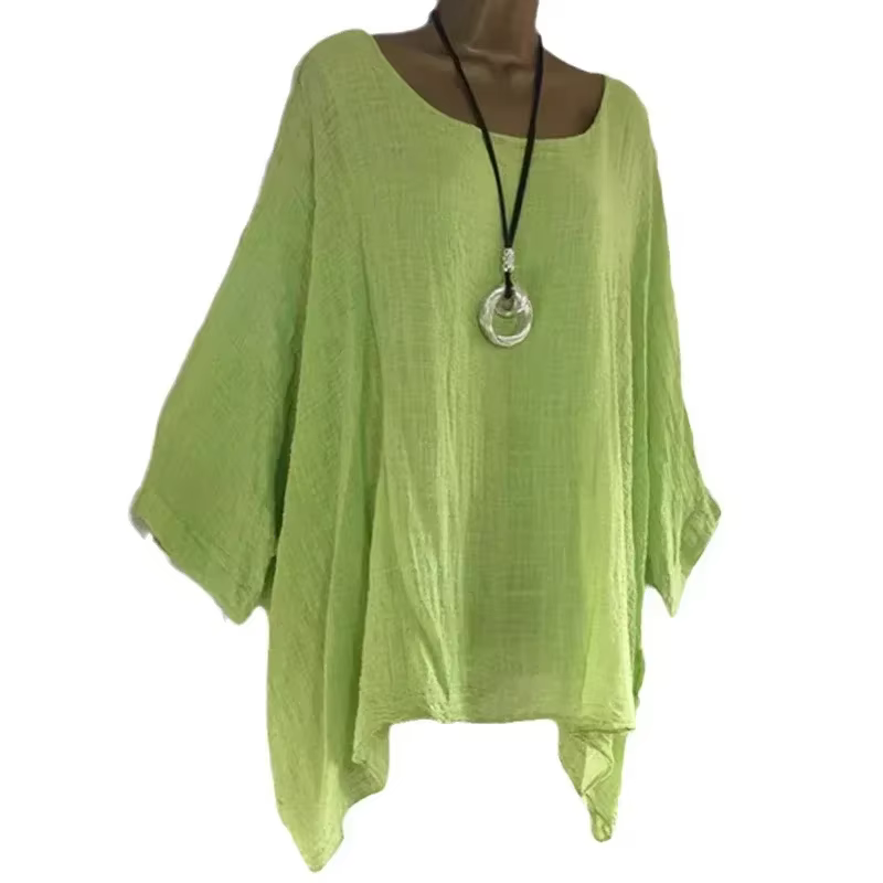 2024 femmes t-shirts grande taille 5XL T-Shirt lin col rond décontracté chemise ample été automne no