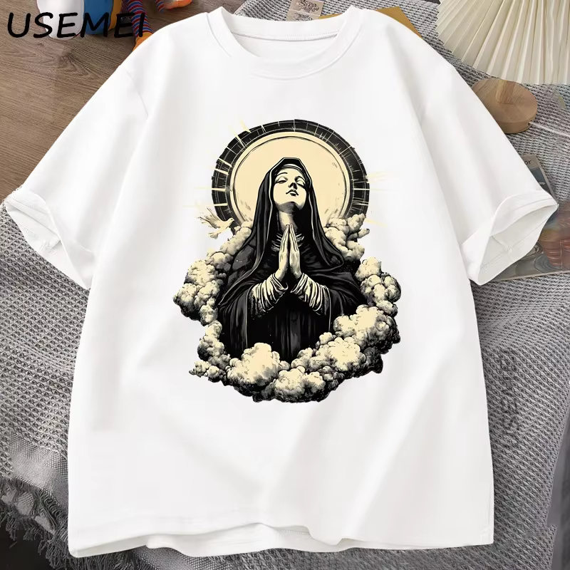 T-shirt chrétien vierge marie graphique foi unisexe T-shirt noël ou pâques T-shirt coton femmes à ma
