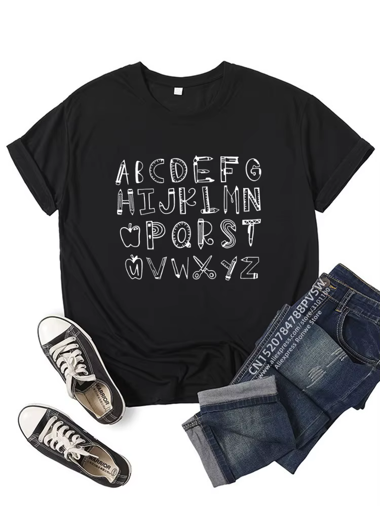 T-shirt graphique alphabet pour femme, cadeau pour les enseignants de maternelle, Y2K, Harajuku, noi