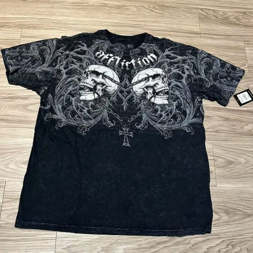 T-shirt d'été pour hommes, style gothique européen et américain, imprimé crâne, confortable, respira