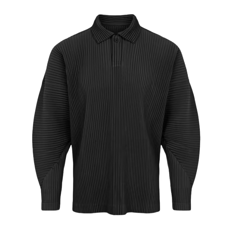 Miyake Plisse haut à revers Polo t-shirt pour hommes plissé à manches longues Polo ample rétro mode