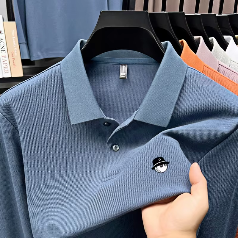 Polo de golf à manches longues pour hommes, haut imprimé de marque, 100% coton, confortable, respira