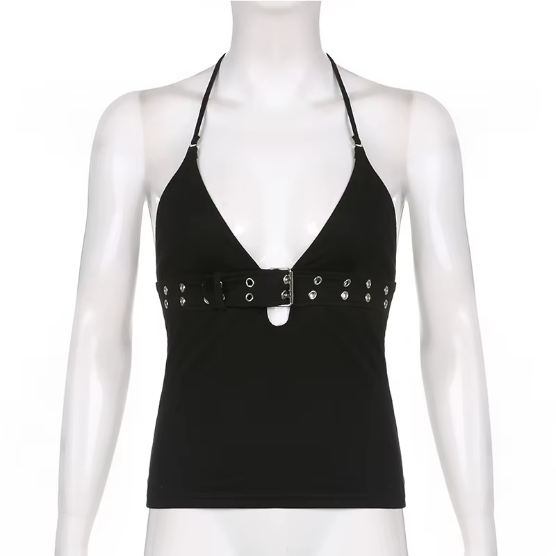 Y2k – haut court à bandes noir, dos nu, à lacets, mignon, fête, plage, été, sweat-shirt pour femmes,