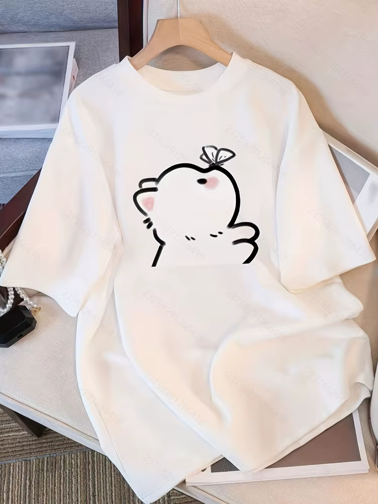 T-shirt à manches courtes pour femmes, imprimé chaton et papillon, style Harajuku, élégant, à la mod