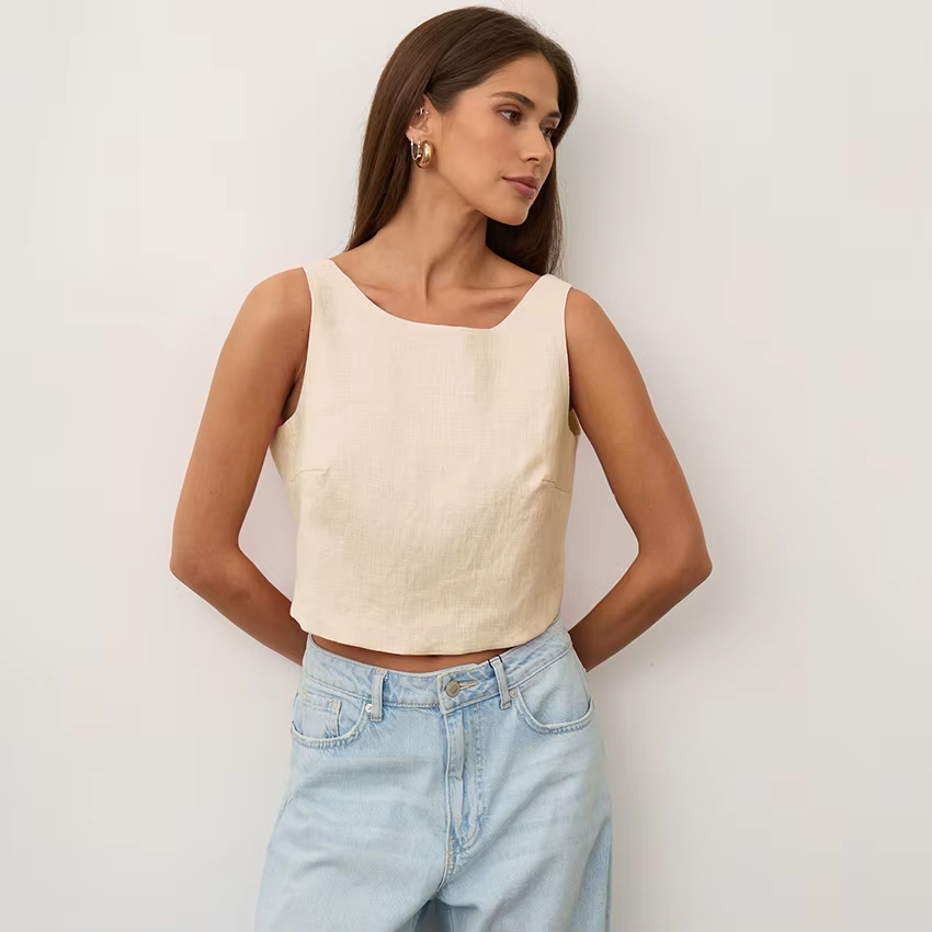 Débardeur ample à col rond 2026, style urbain chic, sans manches, à lacets, pour femme, décontracté 