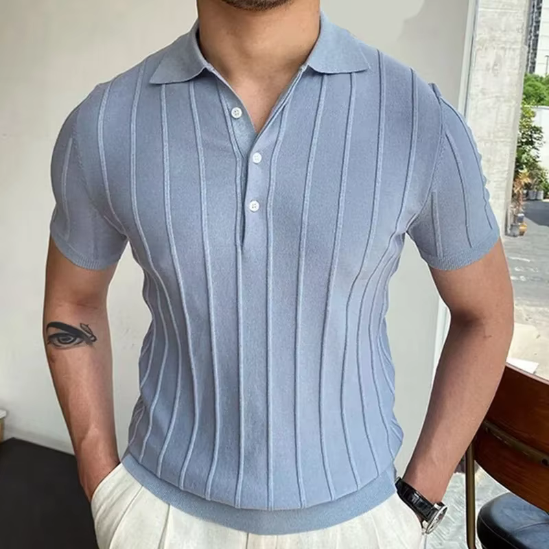 Polo à manches courtes pour hommes avec col à revers, pull d'affaires décontracté de style pur docum