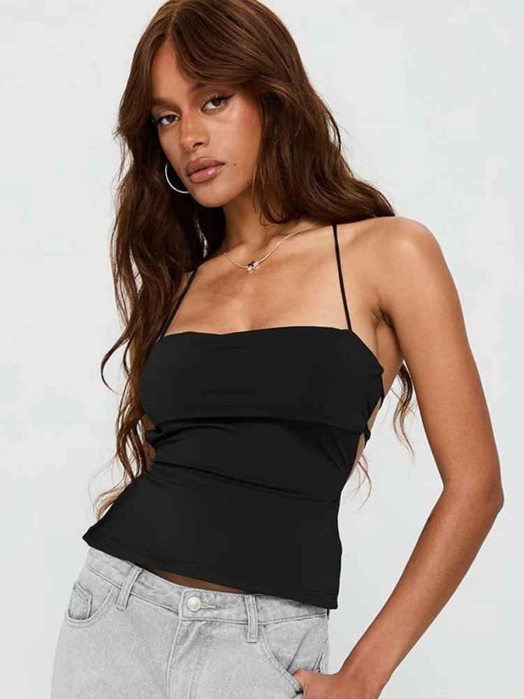 Haut Corset à nouer au dos pour femmes, haut court monté sur le cou, vêtements paresseux, accessoire