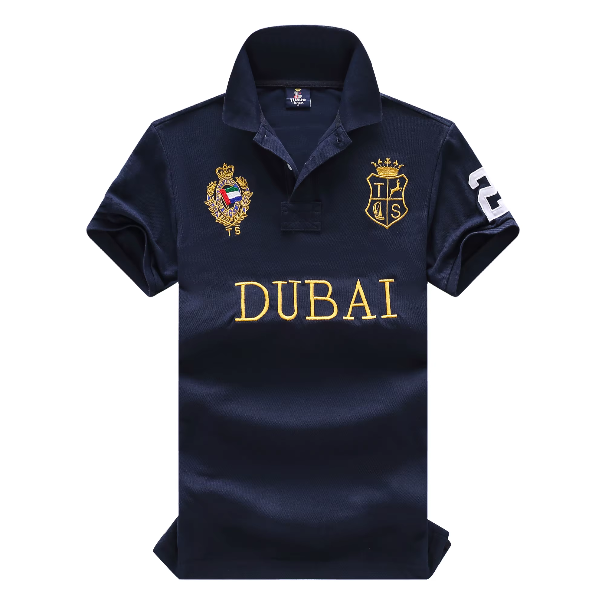 Polo homme EAU Dubaï court Royal décontracté sport fête haut de gamme coton broderie luxe contraste 