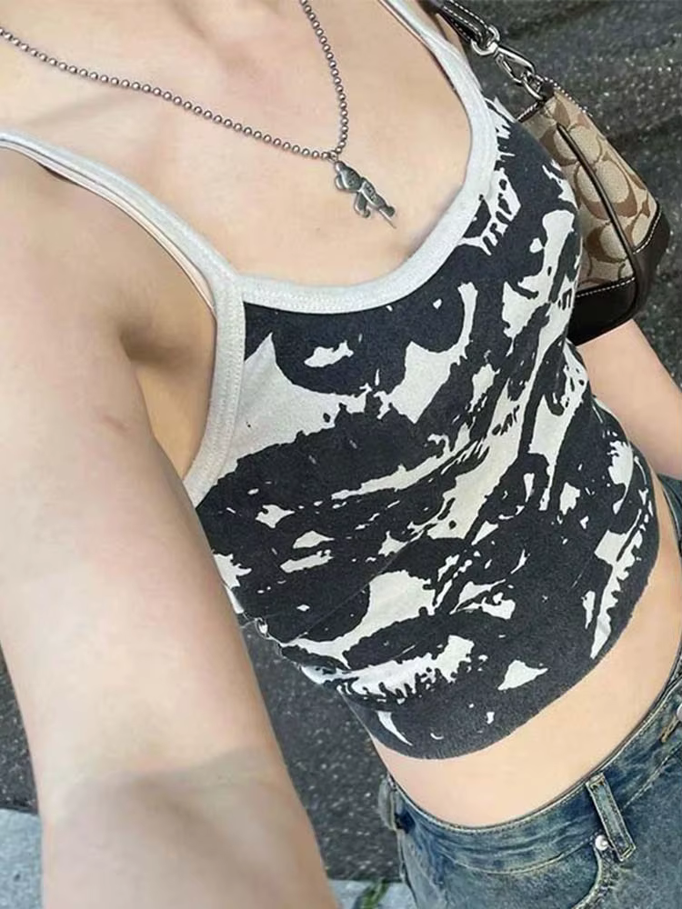 T-shirt Gothique à Manches Courtes pour Femme, Vêtement avec Bretelles Blanches, Streetwear, Harajuk