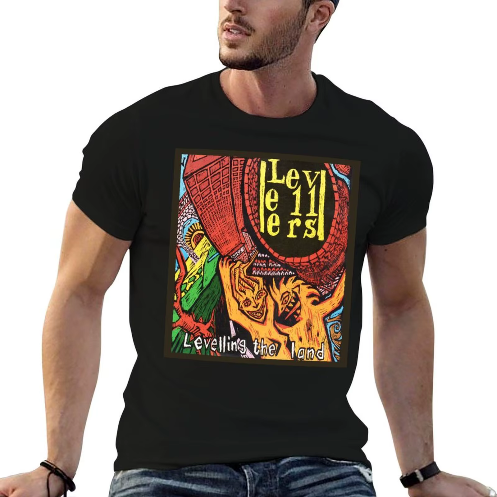 T-shirt Levelling the Land Levelers pour hommes, t-shirts graphiques, t-shirt homme, t-shirts en cot