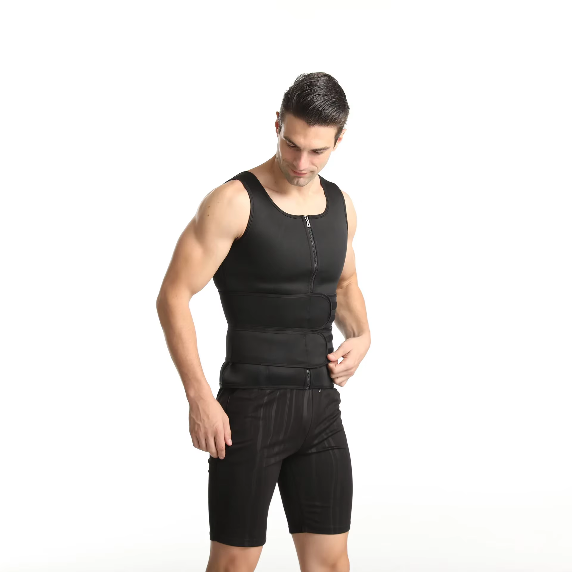 Gilet de compression pour homme, body sculptant à double boutonnage, pour dissimuler le ventre de bi
