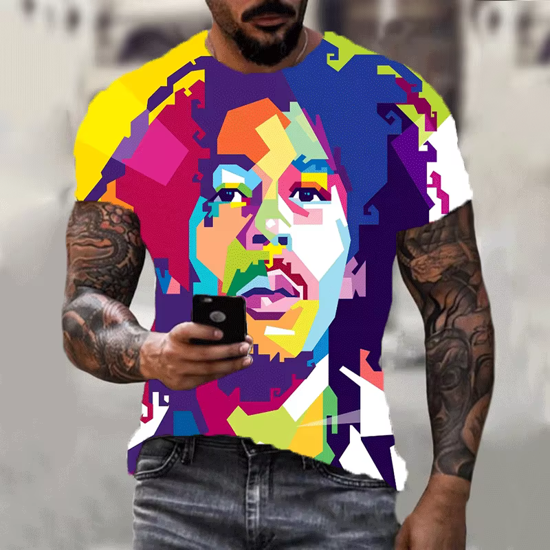 Nouveau Harajuku 3d T-shirt Bob Marley imprimé hommes à manches courtes été décontracté respirant su