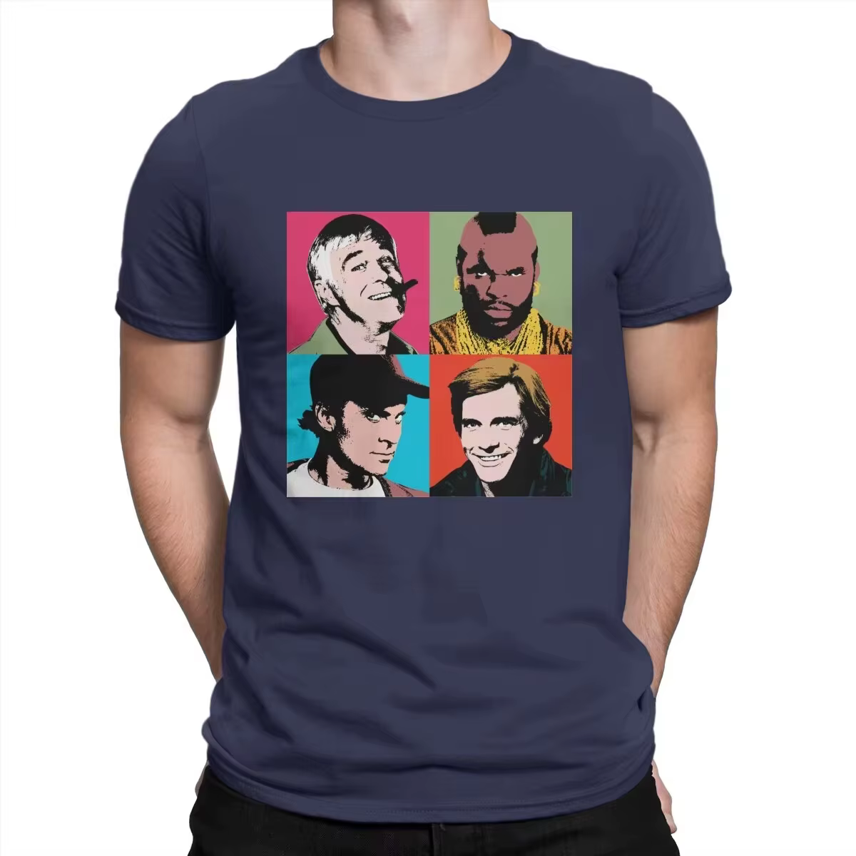 Le plus récent t-shirt de l'équipe A pour hommes Mashup TV années 80 Hanniba col rond t-shirt de bas