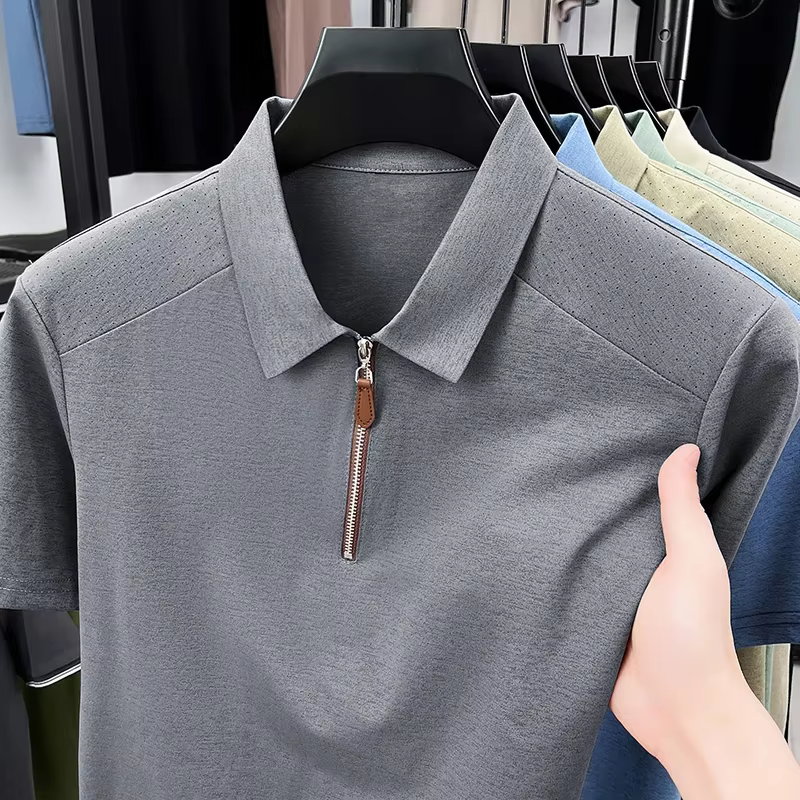 Polo pour homme à col demi-zip, manches courtes, respirant, coupe ajustée, décontracté, pour l'été e