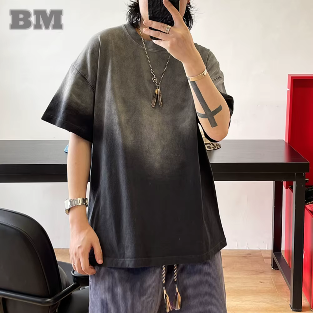 T-Shirt Dégradé à Manches Courtes pour Homme et Femme, Streetwear Populaire Coréen, Hip Hop, Harajuk