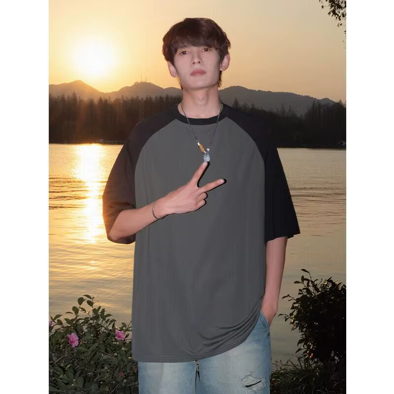T-Shirt à manches Raglan et panneau contrasté, nouvelle collection été 2025 | Haut décontracté à m