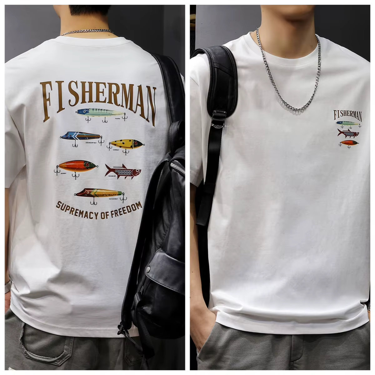 T-shirt graphique de pêche pour hommes, noir, avec dos de pêcheur imprimé, léger, été, voyage de pêc