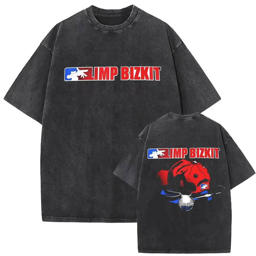 T-shirt Punk Rock Y2k, style vintage délavé, imprimé graphique du groupe de rock Limp Bizkit, vêteme