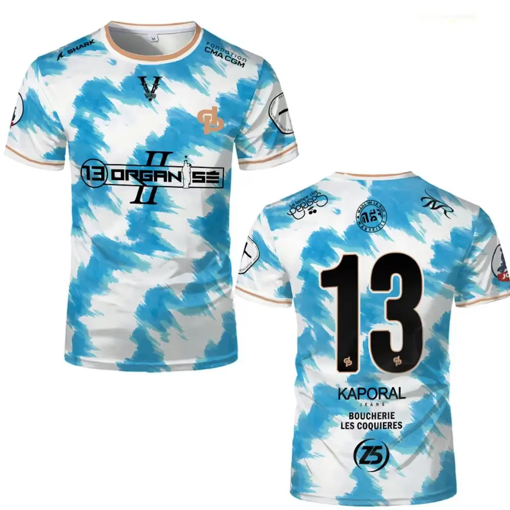 Nouveau maillot de football Marseille imprimé intégral 13, T-shirt d'entraînement Hip Hop, uniforme 