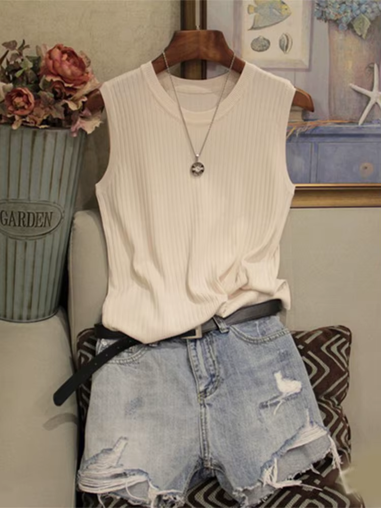 Haut à col rond pour femme, gilet en tricot fin, chemise féminine, solide, précieux, mode décontract
