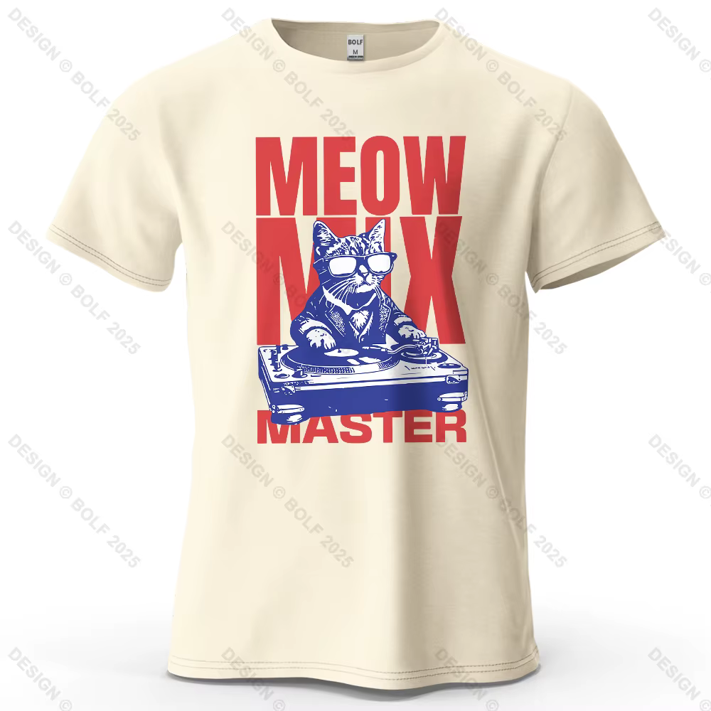 Meow Mix Master imprimé hommes T-Shirt 100% coton surdimensionné dessin animé graphique t-shirts pou