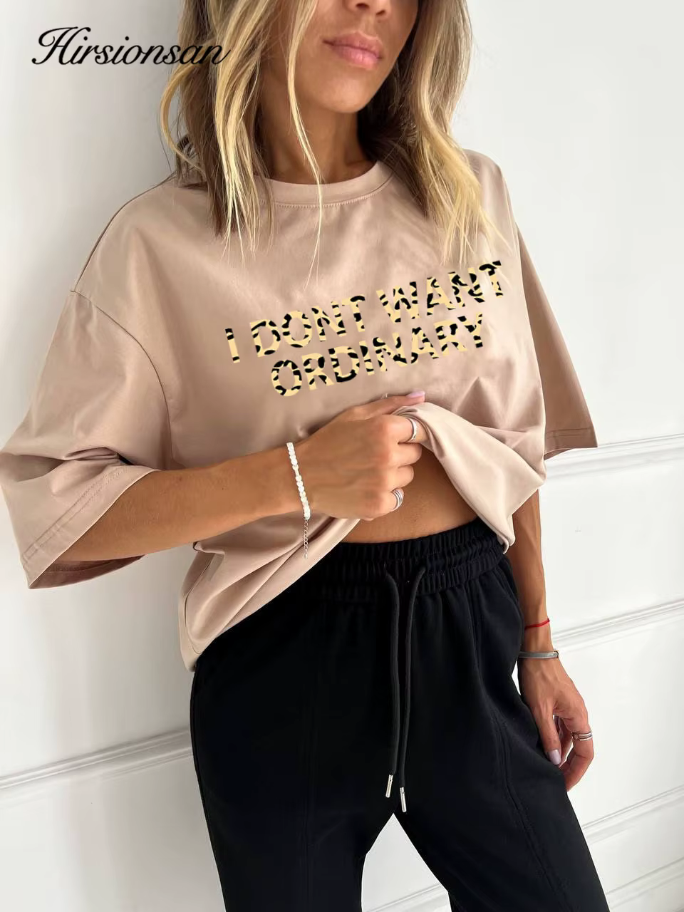 Hirsionsan-T-shirt imprimé lettre pour femme, t-shirts graphiques vintage, 100% coton, décontracté,