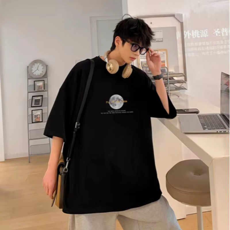 T-shirt à motif de lune, Style coréen, sensation paresseuse, 30kg à 120kg, haut basique quotidien, c
