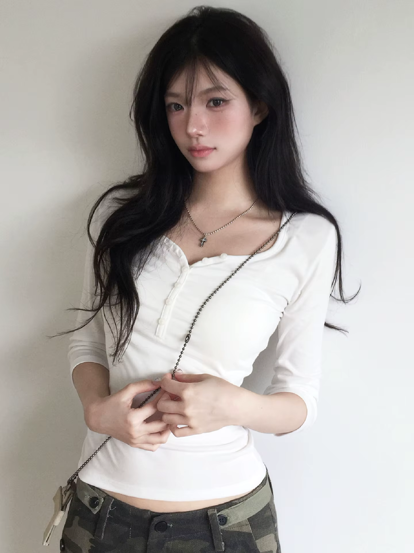 Dulzura automne solide col rond demi manches simple boutonnage mince T-Shirt femmes décontracté poly