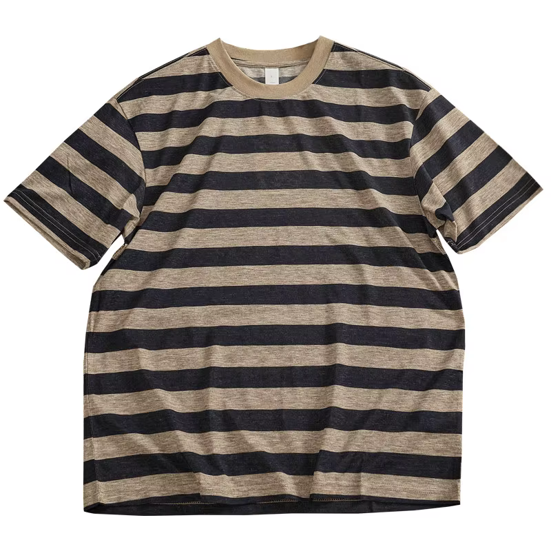 T-shirt rayé en Lyocell respirant pour homme, style rétro, à rayures larges contrastées, col rond, d