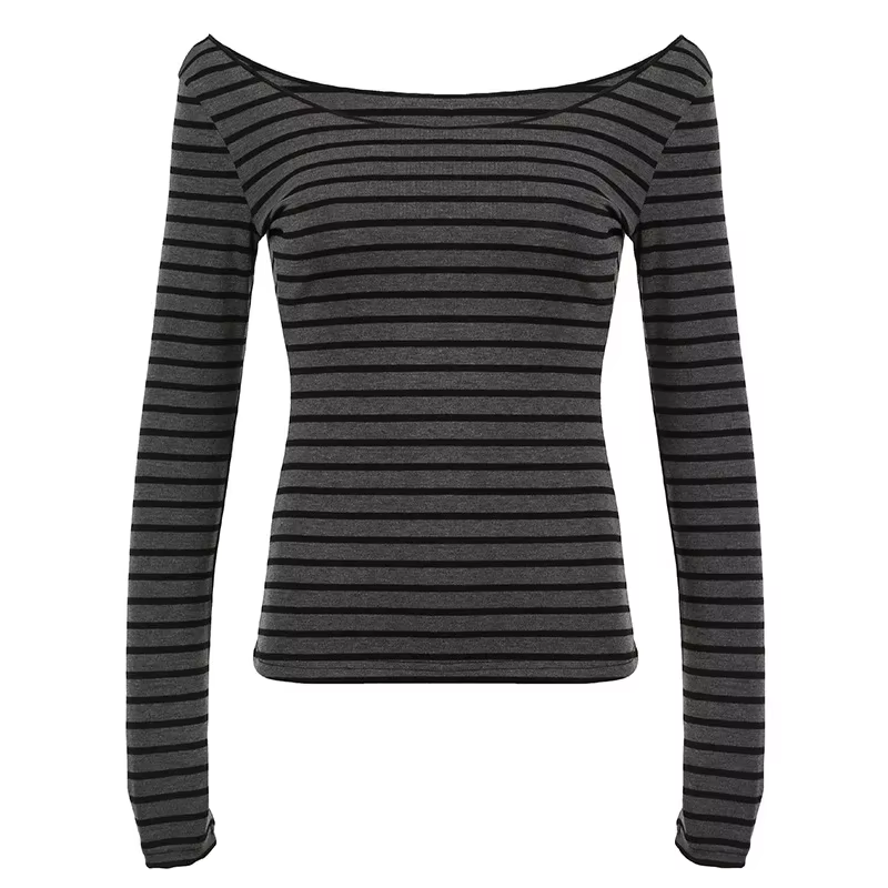 T-Shirt rayé à manches longues pour femmes, nouveaux modèles de base japonais, Slim, sans bretelles,