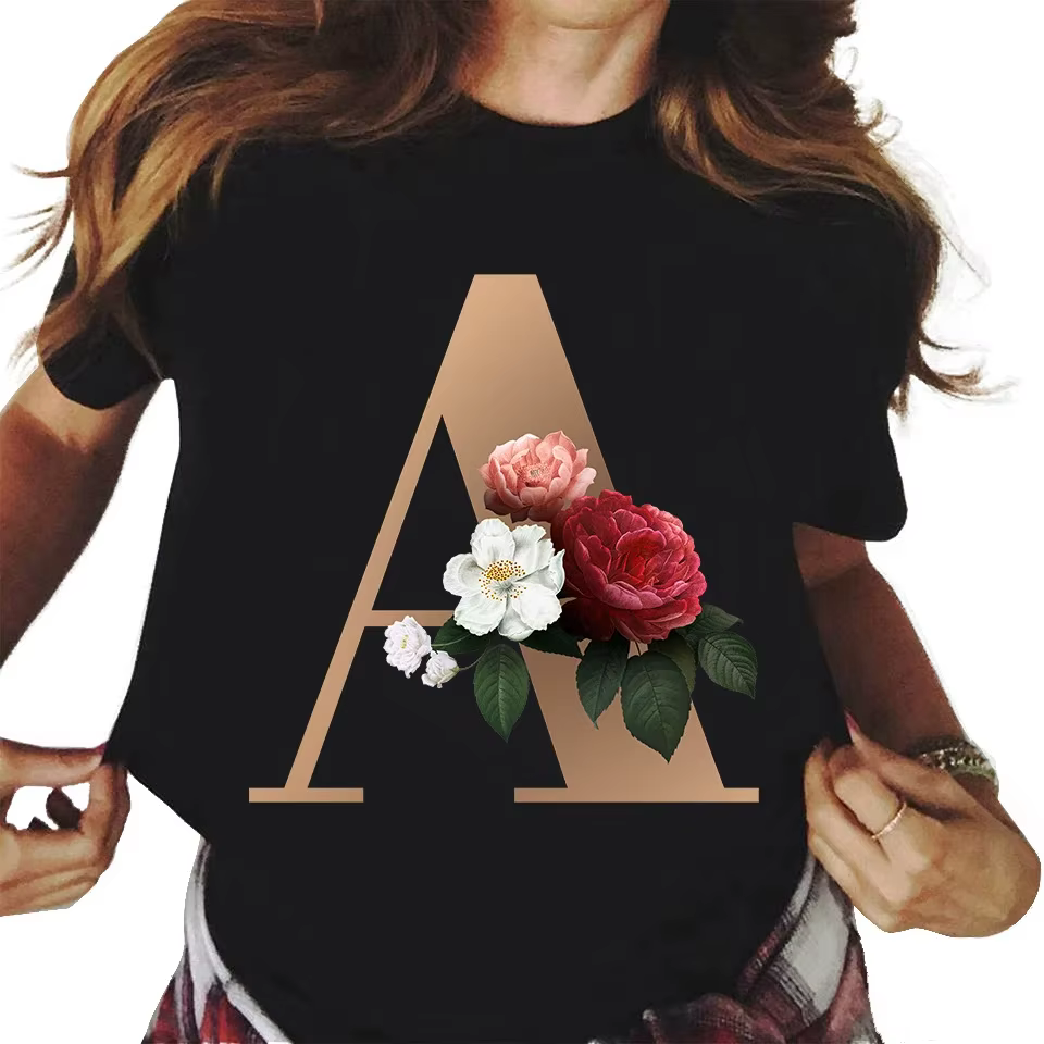 T-shirt en coton à manches courtes pour femmes, chemisier décontracté à col rond pour étudiants, gra