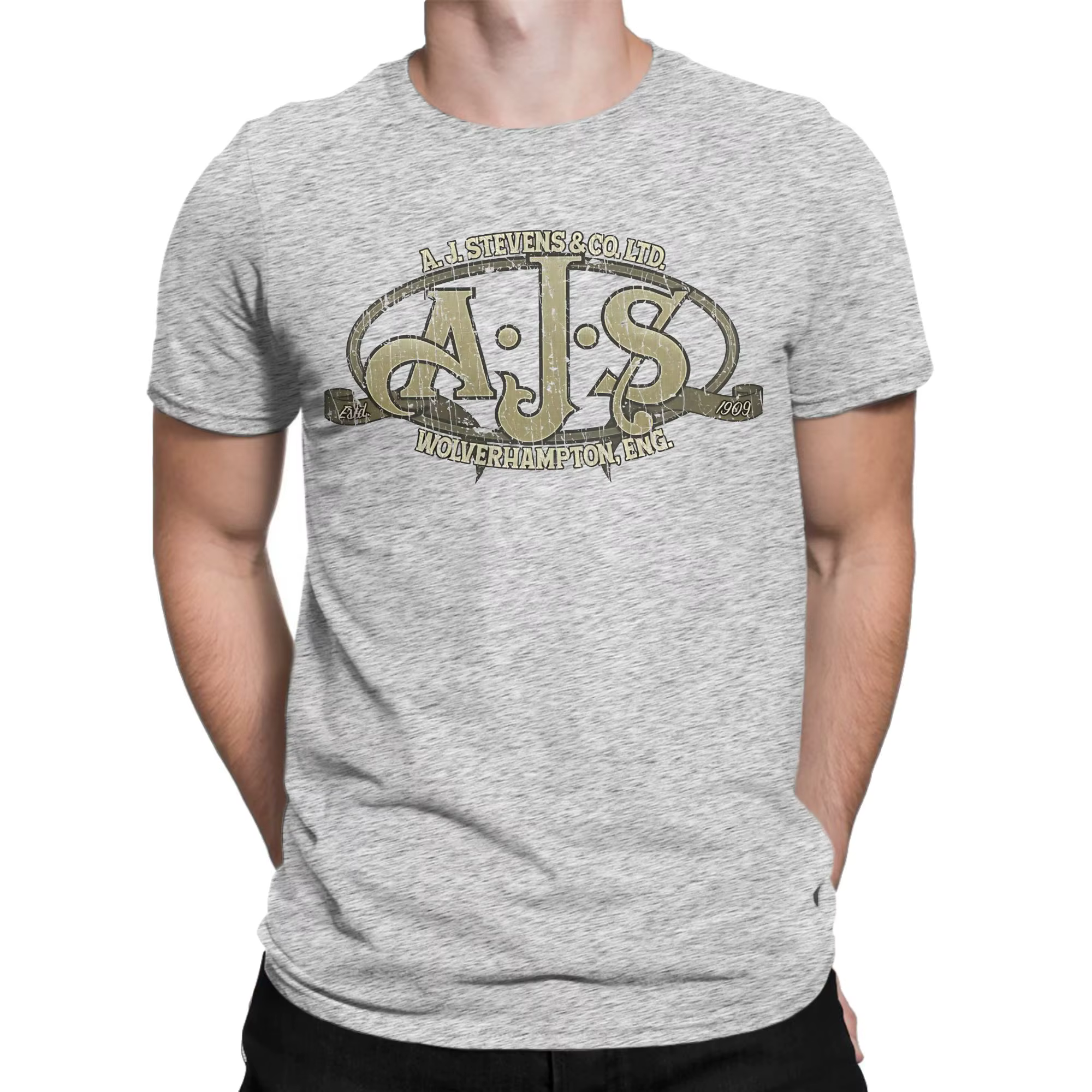 T-shirt en coton 100% avec logo de moto vintage, drôle, AJS, pour hommes