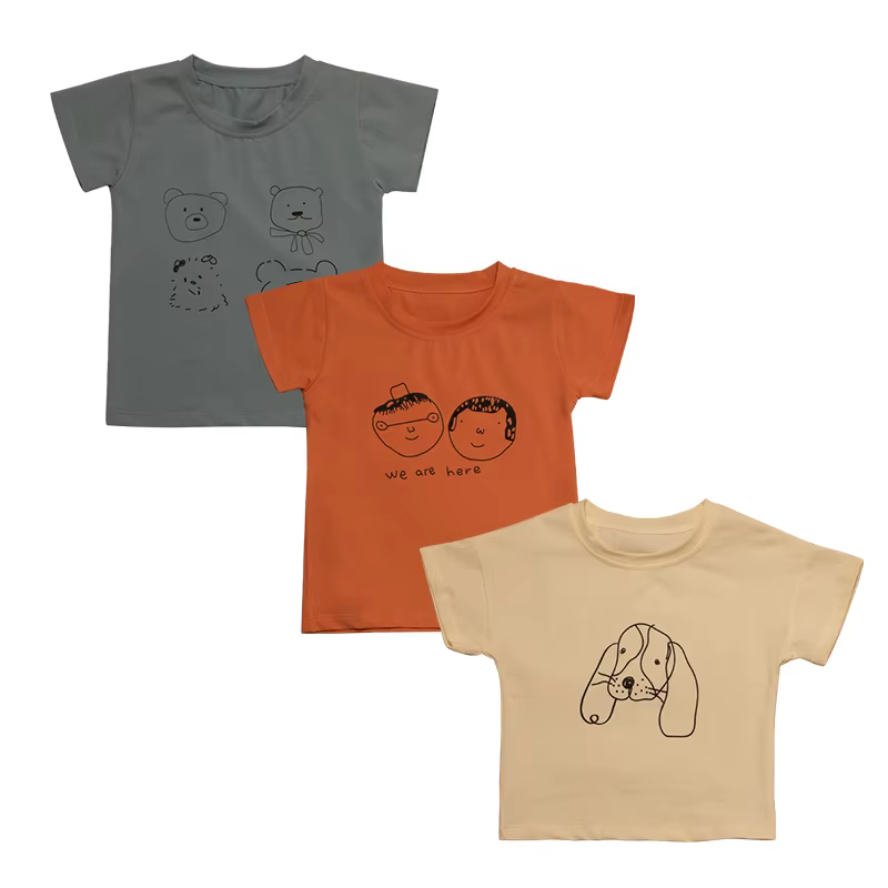 3 pièces T-shirts à manches courtes pour enfants pour garçons filles motif de dessin animé mignon ha