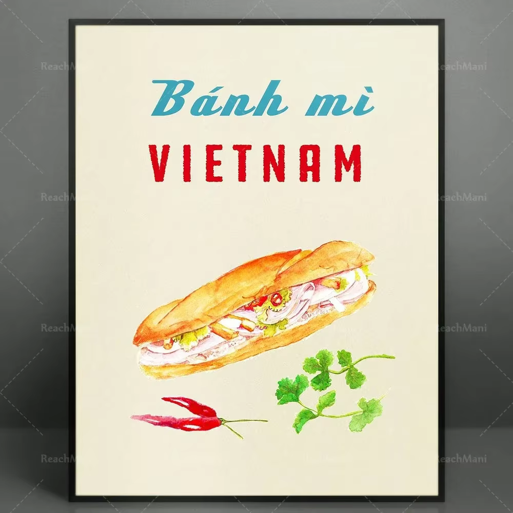Affiche de nourriture vietnamienne, poisson braisé, nouilles au tofu avec pâte de crevettes, nouille