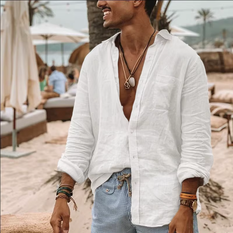 Chemise homme manches longues coupe régulière hommes décontracté surdimensionné ample simple boutonn
