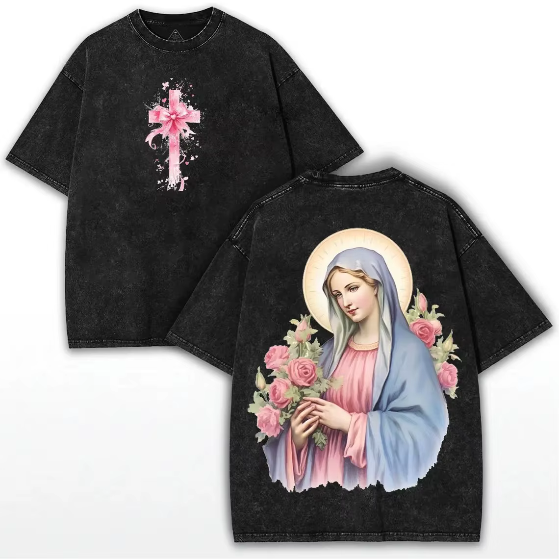 T-shirt Jésus avec imprimé croix chrétienne, coton délavé vintage, motif verset biblique rétro, stre