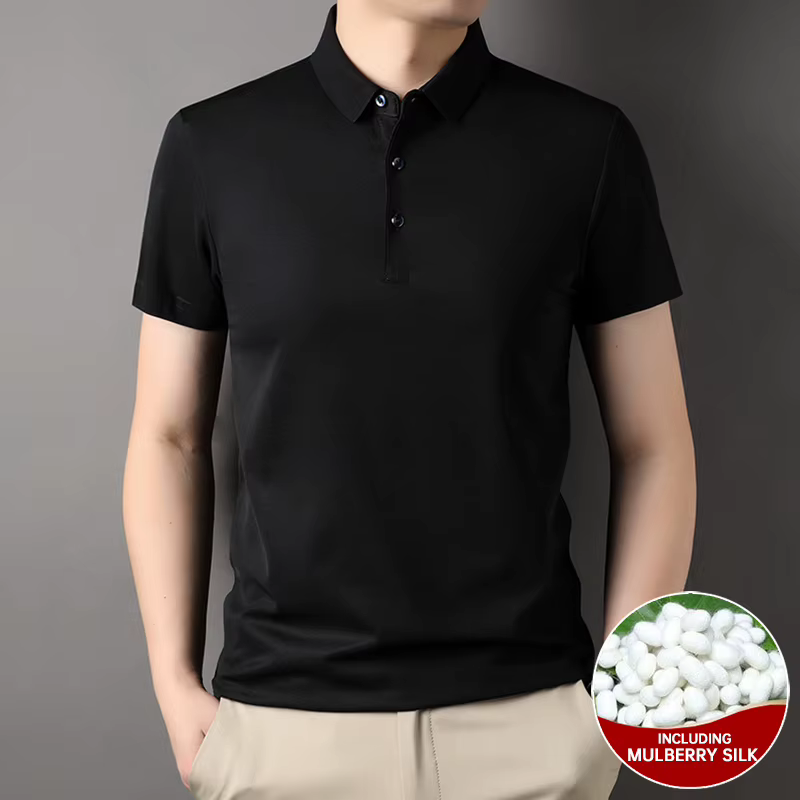 Polo uni en soie mûre pour homme, marque de luxe, haut à manches courtes, décontracté, à la mode, no