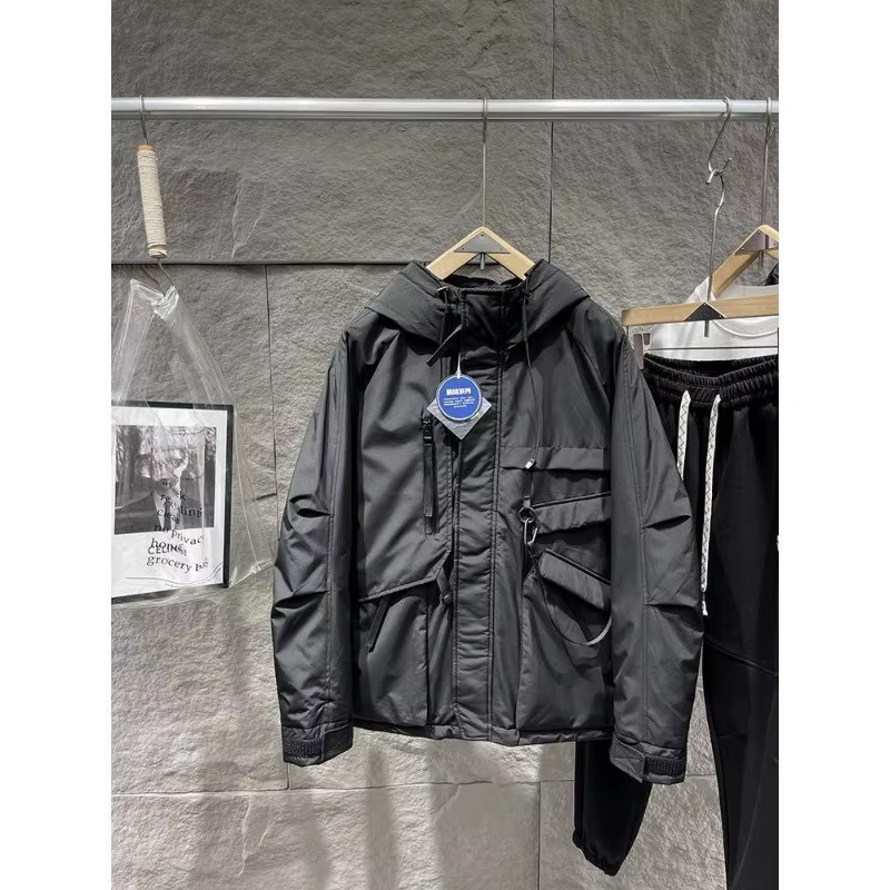 Vêtements de travail à capuche pour hommes, veste en duvet, fermeture éclair, manches longues, poche