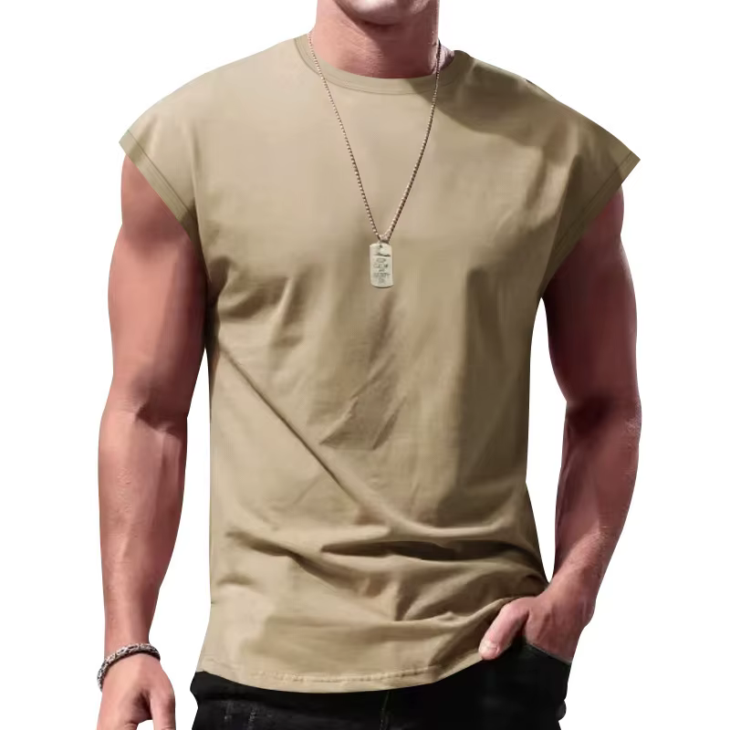 T-shirt homme 2026 décontracté sans manches été sportswear ample couleur unie gilet de base sans man