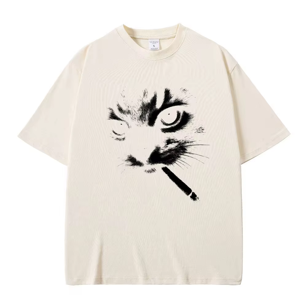 Mème drôle fumer chat visage graphique T-shirts hommes femmes décontracté coton Vintage T-shirts hom